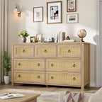 Acekool Cassettiera a 7 cassetti in stile Rattan 54 - Contenitore testurizzato per camera da letto, soggiorno, ingresso