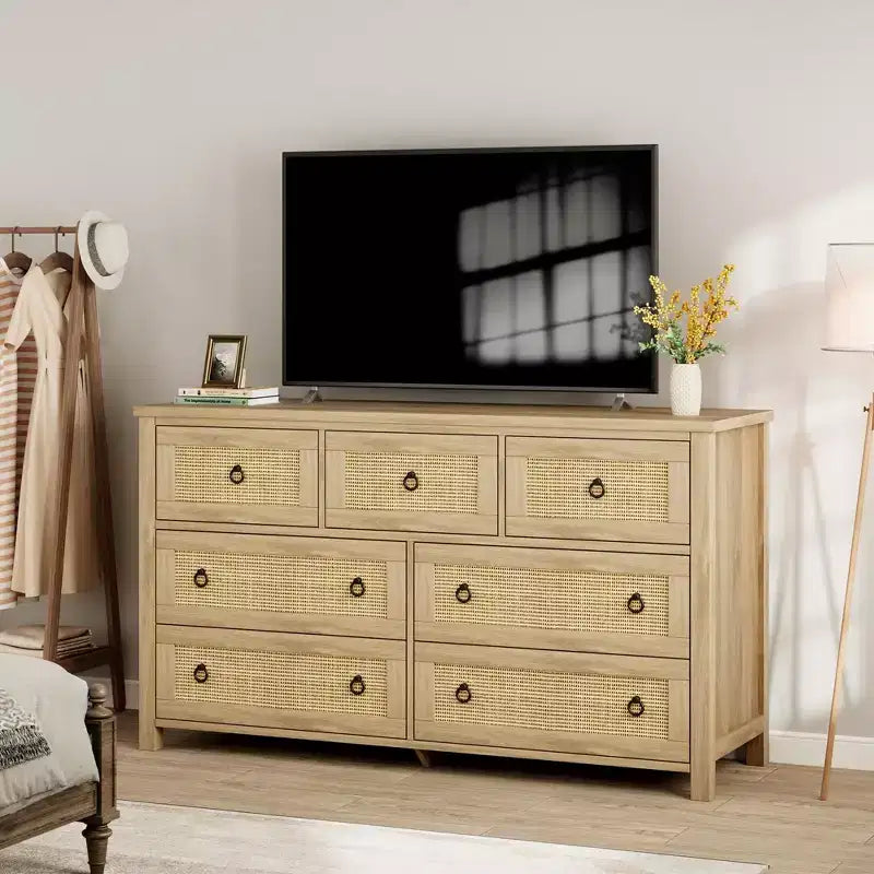 Acekool Cassettiera a 7 cassetti in stile Rattan 54 - Contenitore testurizzato per camera da letto, soggiorno, ingresso