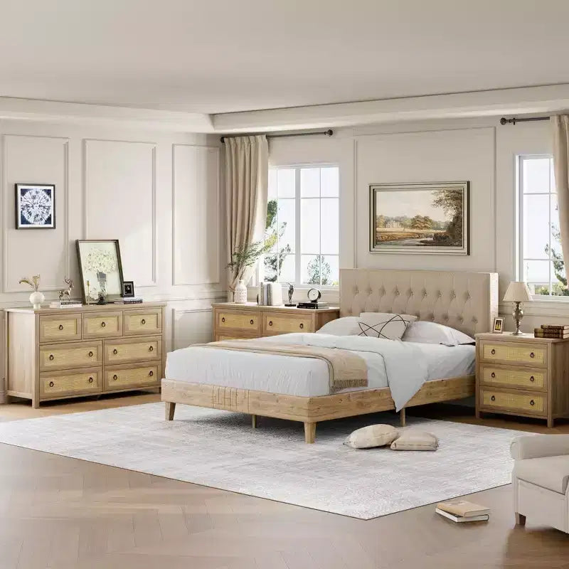 Acekool Cassettiera a 7 cassetti in stile Rattan 54 - Contenitore testurizzato per camera da letto, soggiorno, ingresso