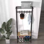 GustoWave Appendiabiti con Scarpiera e 10 Ganci, Attaccapanni Autoportante 3-in-1, Mobile da Ingresso con Contenitore, Stand Appendiabiti con Struttura in Metallo