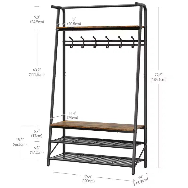 GustoWave Appendiabiti con Scarpiera e 10 Ganci, Attaccapanni Autoportante 3-in-1, Mobile da Ingresso con Contenitore, Stand Appendiabiti con Struttura in Metallo