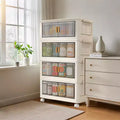 Large Stackable Storage Bins with Doors, Foldable Plastic Storage Cabinet on Wheels for Home Office