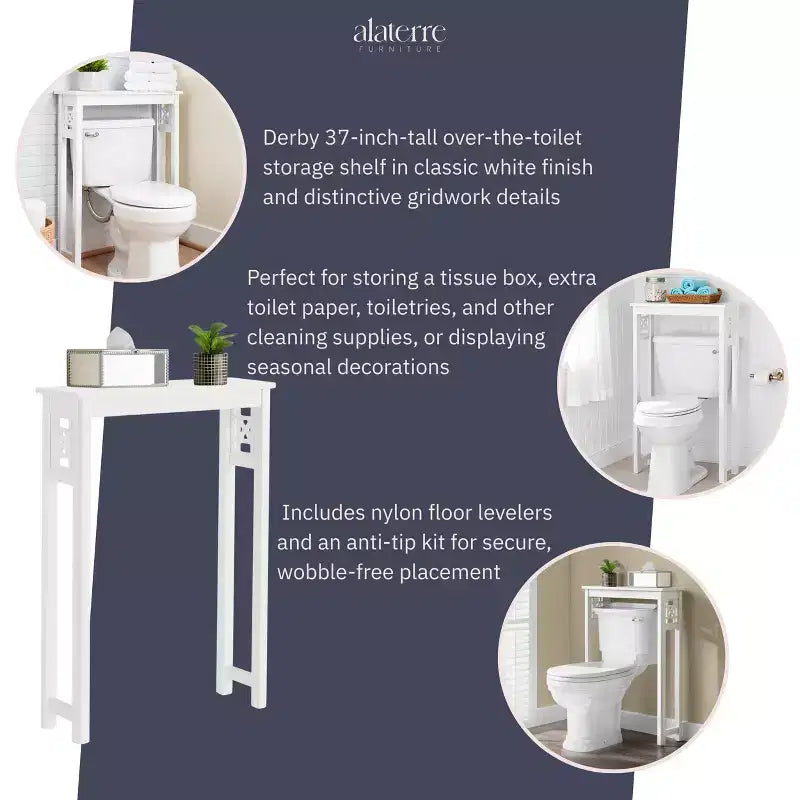 Alaterre Furniture Derby Ripiano salvaspazio da bagno da mettere sopra il WC, 94 cm di altezza, salvaspazio moderno da appoggio per articoli da toeletta e asciugamani, bianco