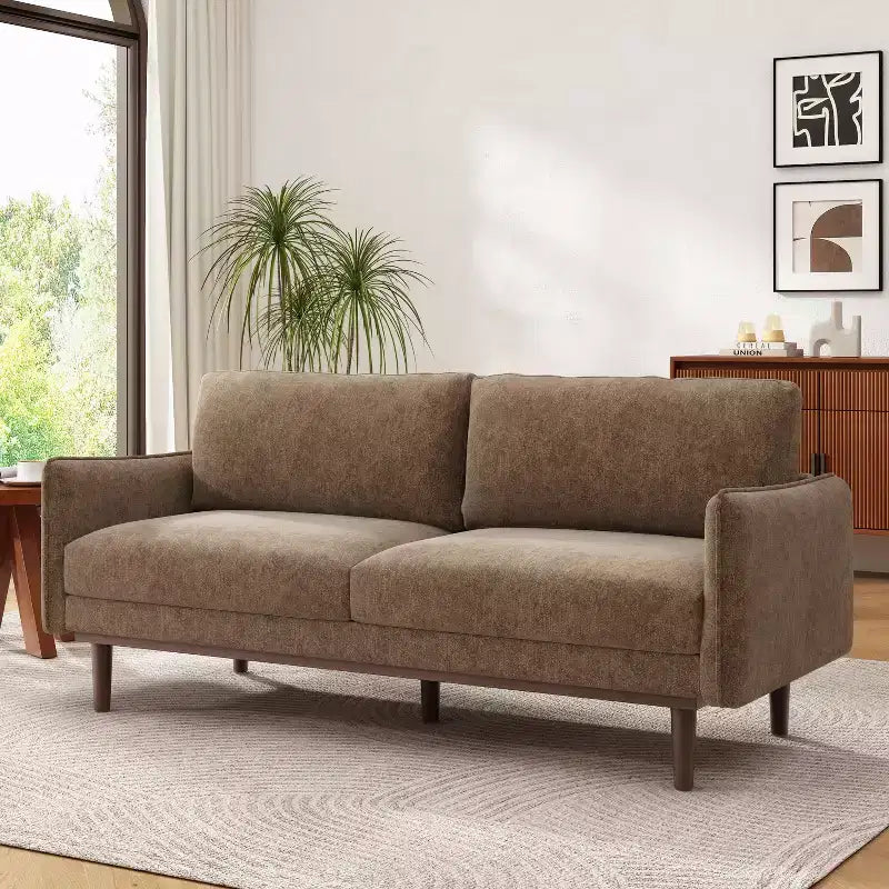 Divanetto a due posti "Elara Modem 75.75" Christopher Knight Home in legno di caucciù con rivestimento in ciniglia e cuscini spessi