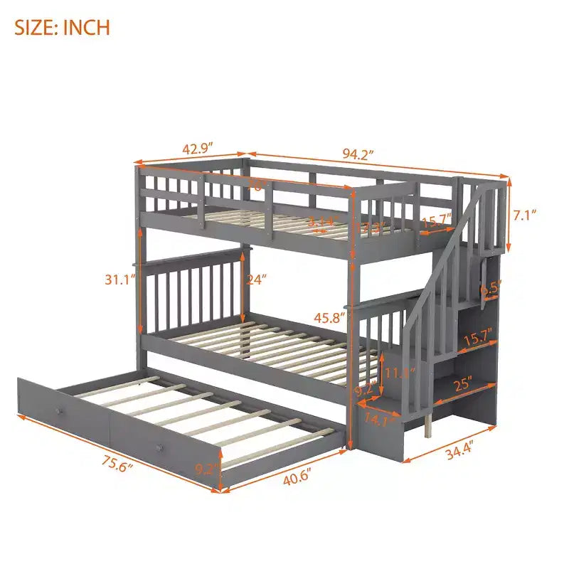 Letto a castello a due piazze con letto estraibile a scomparsa, struttura per letto a castello per bambini con ringhiera di protezione per dormitorio in camera da letto