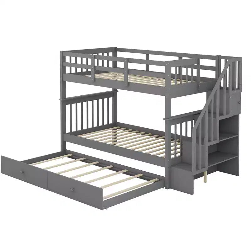 Letto a castello a due piazze con letto estraibile a scomparsa, struttura per letto a castello per bambini con ringhiera di protezione per dormitorio in camera da letto