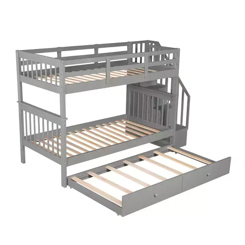 Letto a castello a due piazze con letto estraibile a scomparsa, struttura per letto a castello per bambini con ringhiera di protezione per dormitorio in camera da letto