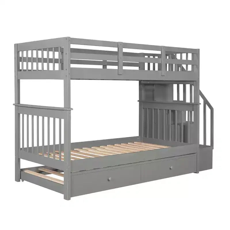 Letto a castello a due piazze con letto estraibile a scomparsa, struttura per letto a castello per bambini con ringhiera di protezione per dormitorio in camera da letto