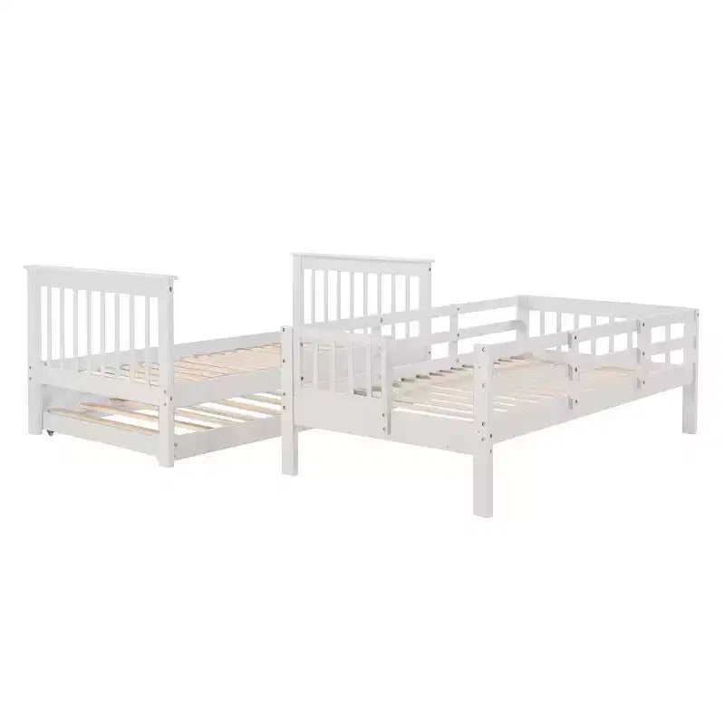 Letto a castello a due piazze con letto estraibile a scomparsa, struttura per letto a castello per bambini con ringhiera di protezione per dormitorio in camera da letto