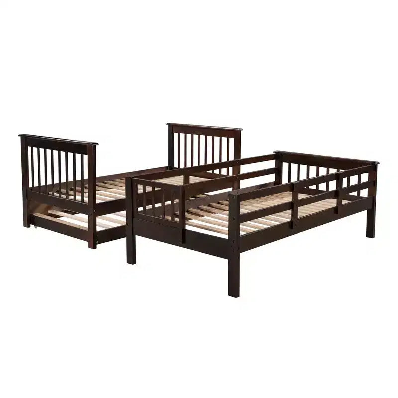 Letto a castello a due piazze con letto estraibile a scomparsa, struttura per letto a castello per bambini con ringhiera di protezione per dormitorio in camera da letto