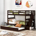 Stairway Twin over Twin Bunk Bed with Trundle, Kids Bunk Bed Frame with Guard Rail for Bedroom Dorm