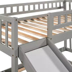 Letto a castello con scaletta e scivolo, struttura in legno di pino gemella su gemella e due cassetti per bambini e ragazzi