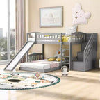 Stairway Bunk Bed with Slide, Pine Wood Twin over Twin Bunk Bed Frame and Two Drawers for Kids Teens Boys and Girls
