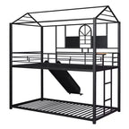 Letto a castello in metallo, letto a castello doppio con scivolo, letto a castello doppio a forma di casetta con sponde per la cameretta dei bambini