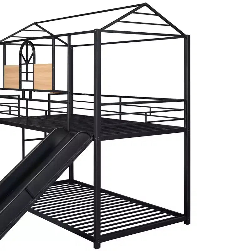 Letto a castello in metallo, letto a castello doppio con scivolo, letto a castello doppio a forma di casetta con sponde per la cameretta dei bambini