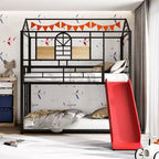 Letto a castello in metallo, letto a castello doppio con scivolo, letto a castello doppio a forma di casetta con sponde per la cameretta dei bambini