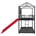 Letto a castello in metallo, letto a castello doppio con scivolo, letto a castello doppio a forma di casetta con sponde per la cameretta dei bambini