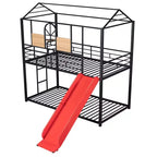 Letto a castello in metallo, letto a castello doppio con scivolo, letto a castello doppio a forma di casetta con sponde per la cameretta dei bambini