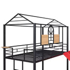 Letto a castello in metallo, letto a castello doppio con scivolo, letto a castello doppio a forma di casetta con sponde per la cameretta dei bambini