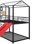 Letto a castello in metallo, letto a castello doppio con scivolo, letto a castello doppio a forma di casetta con sponde per la cameretta dei bambini
