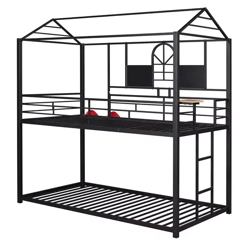 Letto a castello in metallo, letto a castello doppio con scivolo, letto a castello doppio a forma di casetta con sponde per la cameretta dei bambini