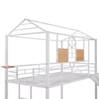 Letto a castello in metallo, letto a castello doppio con scivolo, letto a castello doppio a forma di casetta con sponde per la cameretta dei bambini