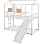 Letto a castello in metallo, letto a castello doppio con scivolo, letto a castello doppio a forma di casetta con sponde per la cameretta dei bambini