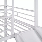 Letto a castello in metallo, letto a castello doppio con scivolo, letto a castello doppio a forma di casetta con sponde per la cameretta dei bambini