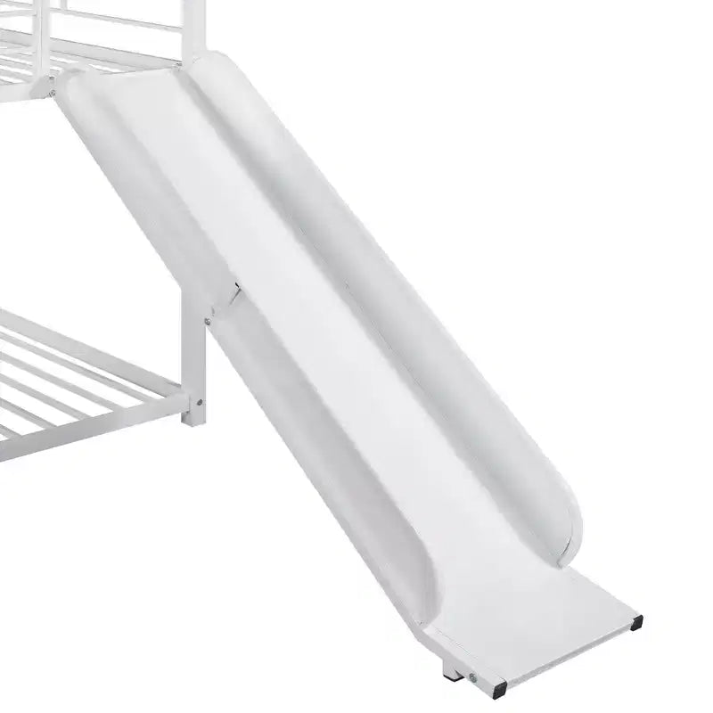 Letto a castello in metallo, letto a castello doppio con scivolo, letto a castello doppio a forma di casetta con sponde per la cameretta dei bambini