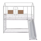 Letto a castello in metallo, letto a castello doppio con scivolo, letto a castello doppio a forma di casetta con sponde per la cameretta dei bambini