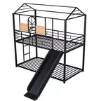 Letto a castello in metallo, letto a castello doppio con scivolo, letto a castello doppio a forma di casetta con sponde per la cameretta dei bambini