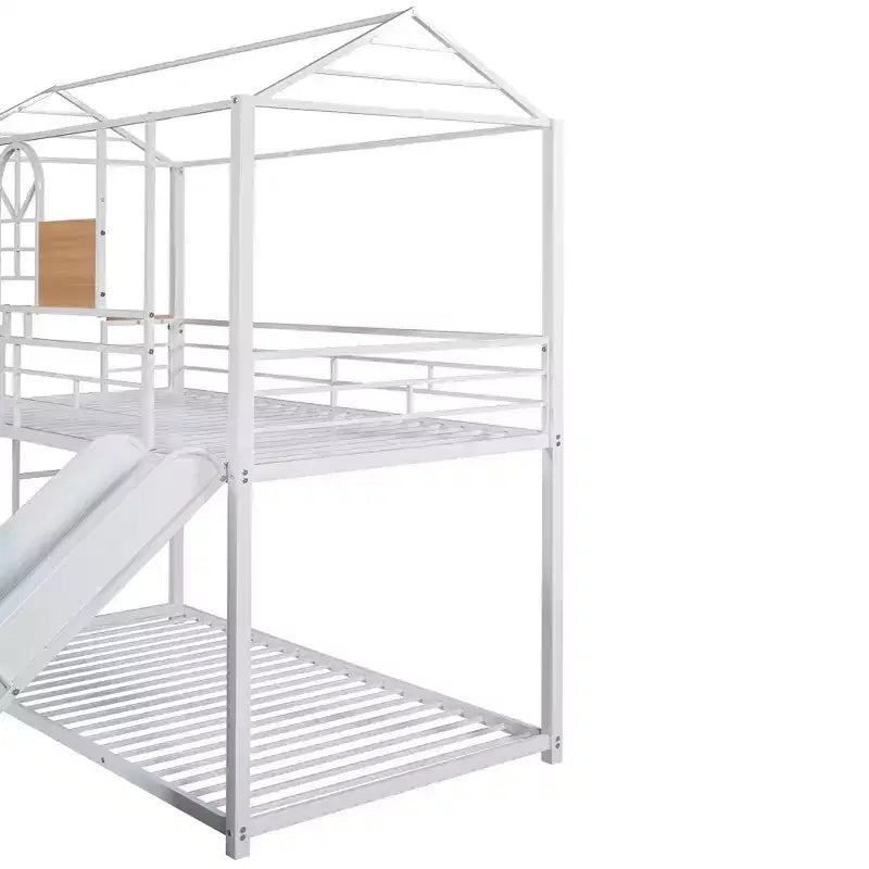 Letto a castello in metallo, letto a castello doppio con scivolo, letto a castello doppio a forma di casetta con sponde per la cameretta dei bambini
