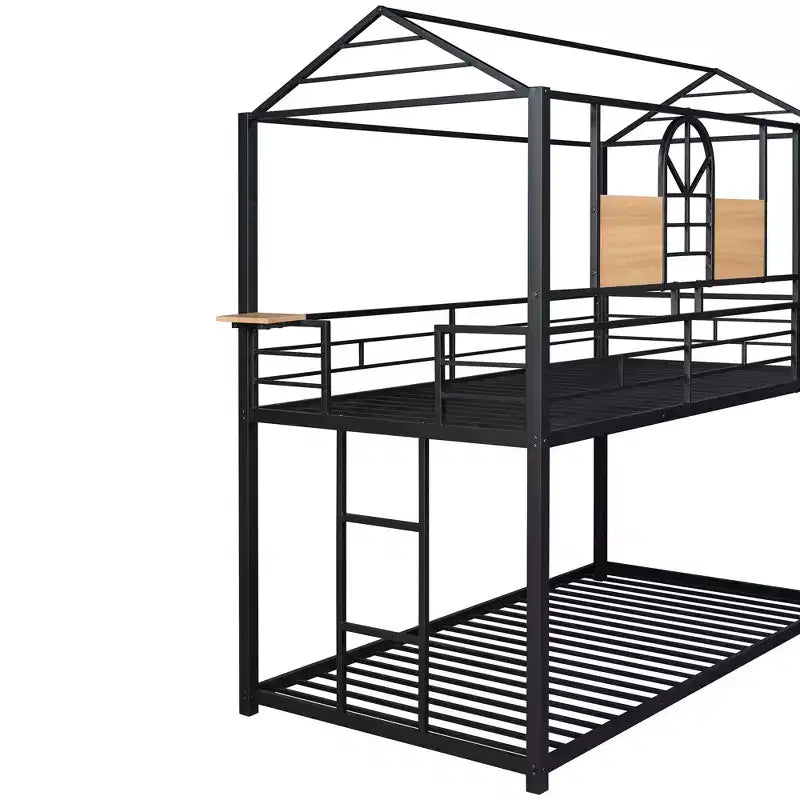 Letto a castello in metallo, letto a castello doppio con scivolo, letto a castello doppio a forma di casetta con sponde per la cameretta dei bambini