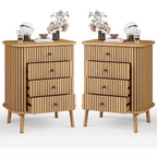 COZONY 4-Drawer Wicker Dresser with Wood Legs, Natural Storage Cabinet with Black Handles, Multi-Purpose Bedroom Dresser for Living Room Hallway