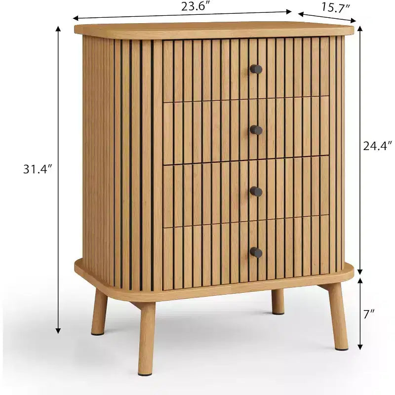 COZONY Cassettiera in Vimini a 4 Cassetti con Gambe in Legno, Mobile Contenitore Naturale con Maniglie Nere, Cassettiera Multifunzione per Camera da Letto Soggiorno Ingresso