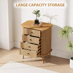 COZONY Cassettiera in Vimini a 4 Cassetti con Gambe in Legno, Mobile Contenitore Naturale con Maniglie Nere, Cassettiera Multifunzione per Camera da Letto Soggiorno Ingresso