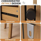 COZONY Cassettiera in Vimini a 4 Cassetti con Gambe in Legno, Mobile Contenitore Naturale con Maniglie Nere, Cassettiera Multifunzione per Camera da Letto Soggiorno Ingresso