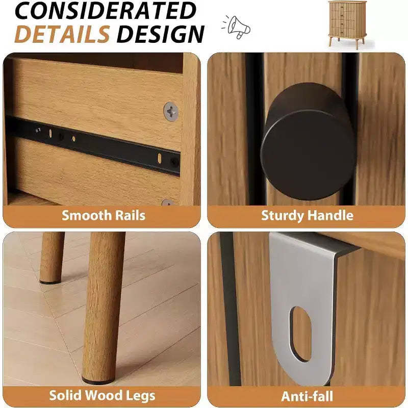 COZONY Cassettiera in Vimini a 4 Cassetti con Gambe in Legno, Mobile Contenitore Naturale con Maniglie Nere, Cassettiera Multifunzione per Camera da Letto Soggiorno Ingresso