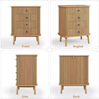 COZONY Cassettiera in Vimini a 4 Cassetti con Gambe in Legno, Mobile Contenitore Naturale con Maniglie Nere, Cassettiera Multifunzione per Camera da Letto Soggiorno Ingresso