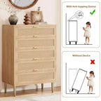 COZONY Cassettiera a 5 cassetti in Rattan, Comò Alto Moderno con Maniglie e Gambe Dorate, Mobile Contenitore da Camera da Letto con Design Antiribaltamento