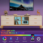 COZONY 66 Mobile TV scanalato, Centro di Intrattenimento Moderno per TV fino a 75 pollici, Consolle Media in Legno, 4 Cassetti e Porta in Vetro per Soggiorno