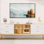 COZONY 66 Mobile TV scanalato, Centro di Intrattenimento Moderno per TV fino a 75 pollici, Consolle Media in Legno, 4 Cassetti e Porta in Vetro per Soggiorno