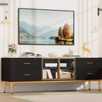 COZONY 66 Mobile TV scanalato, Centro di Intrattenimento Moderno per TV fino a 75 pollici, Consolle Media in Legno, 4 Cassetti e Porta in Vetro per Soggiorno