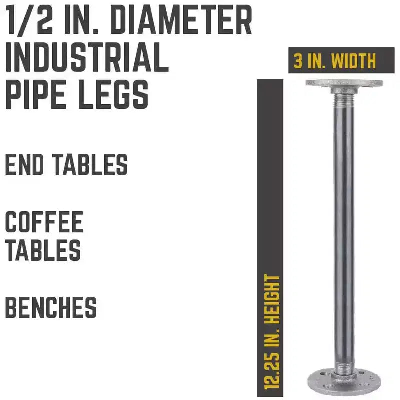Pipe Decor 1/2 poll. x 12 poll. Gambe per tavolo in tubo con flangia rotonda - Confezione da 4