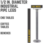Pipe Decor 1/2 poll. x 12 poll. Gambe per tavolo in tubo con flangia rotonda - Confezione da 4