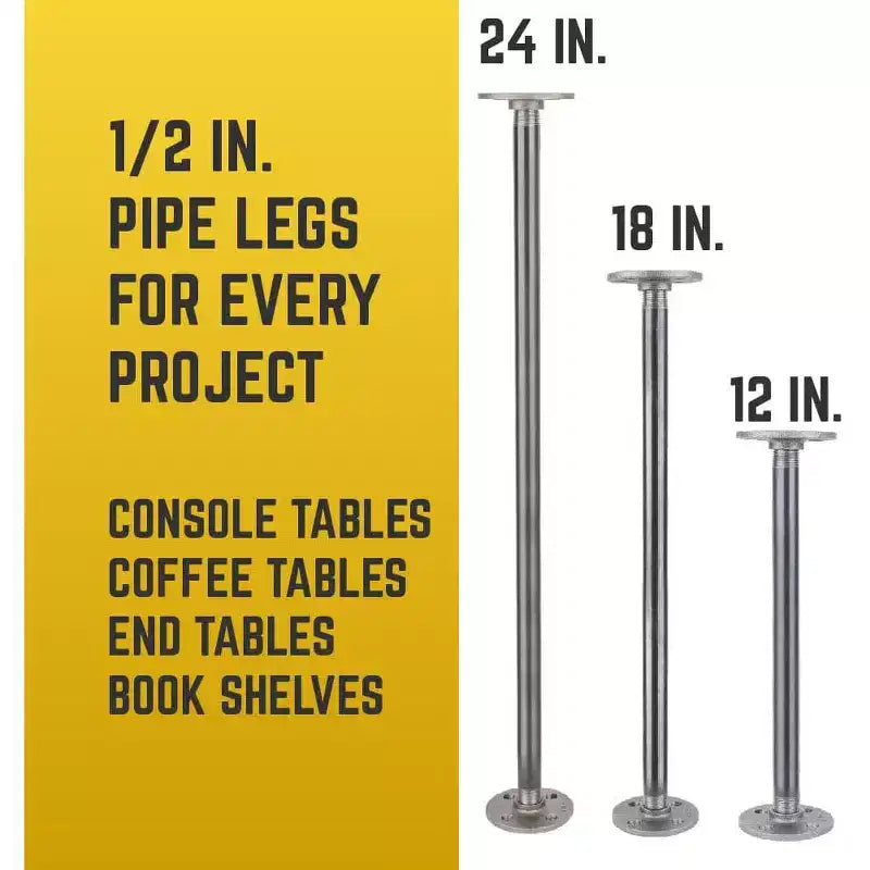 Pipe Decor 1/2 poll. x 12 poll. Gambe per tavolo in tubo con flangia rotonda - Confezione da 4