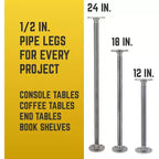 Pipe Decor 1/2 poll. x 12 poll. Gambe per tavolo in tubo con flangia rotonda - Confezione da 4