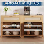 COZONY 34 Madia con Cassetti, Ripiani Regolabili e Ante in Rattan, Mobile Credenza Contenitore in Legno per Ingresso e Soggiorno