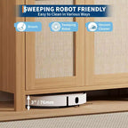 COZONY 34 Madia con Cassetti, Ripiani Regolabili e Ante in Rattan, Mobile Credenza Contenitore in Legno per Ingresso e Soggiorno