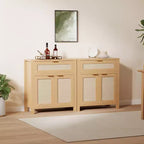 COZONY 34 Madia con Cassetti, Ripiani Regolabili e Ante in Rattan, Mobile Credenza Contenitore in Legno per Ingresso e Soggiorno
